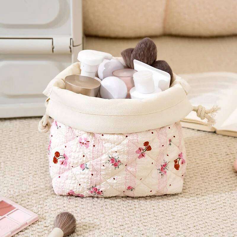 Storage Organizer Floral Bow Cotton Makeup Flower Printed Pouch Large Travel Cosmetic Make Up Bag Y260206