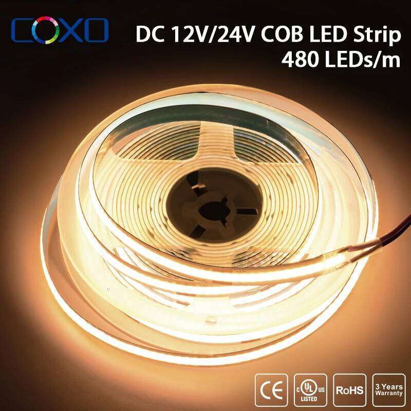 UL Listed COB LED Strip Light 320 480 LEDs/m 16.4ft High Density Flexible Tape Ribbon 3000-6500K RA90 Led Lights DC12V 24V Z260206