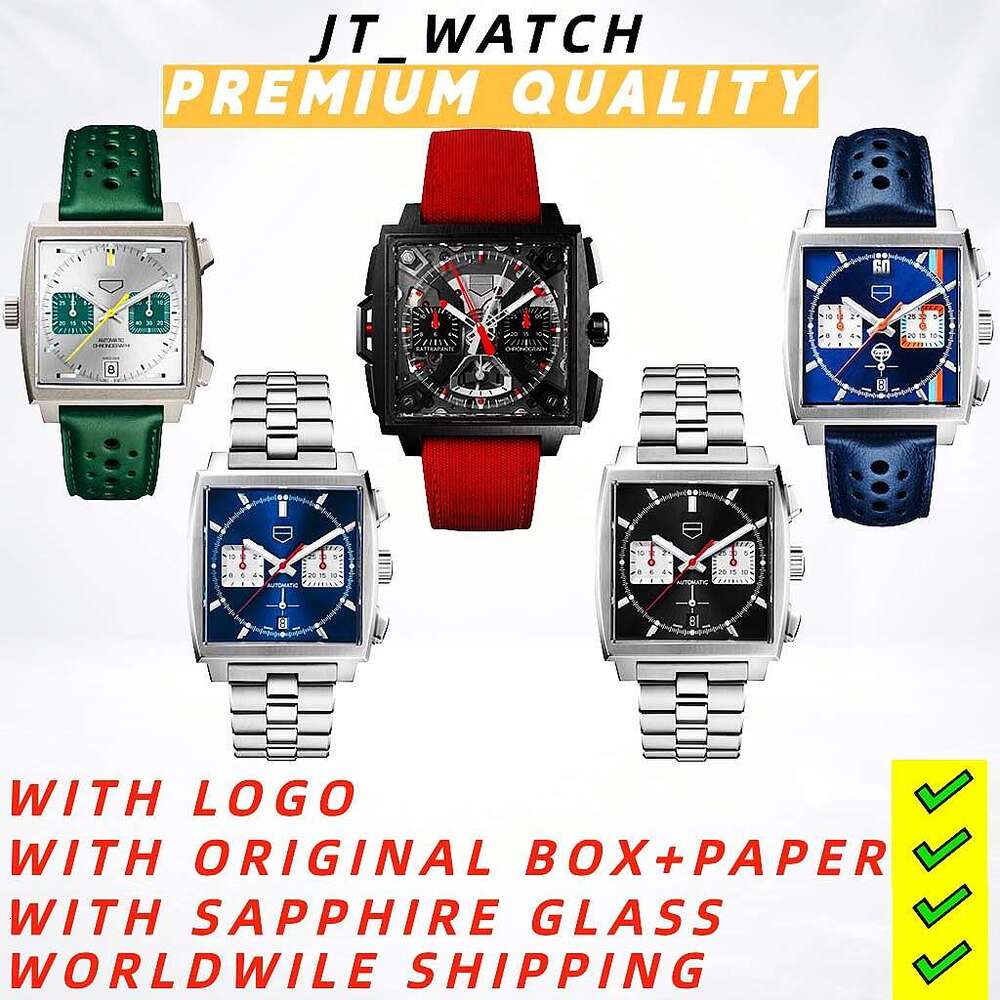 Gulf Edition Square Racing Tagness heuerer Chronograph Mechanical Watch Men Monaco Design Sapphire Waterproof Luminous Luxury Sport Wristwatch Steel Date Reloj
