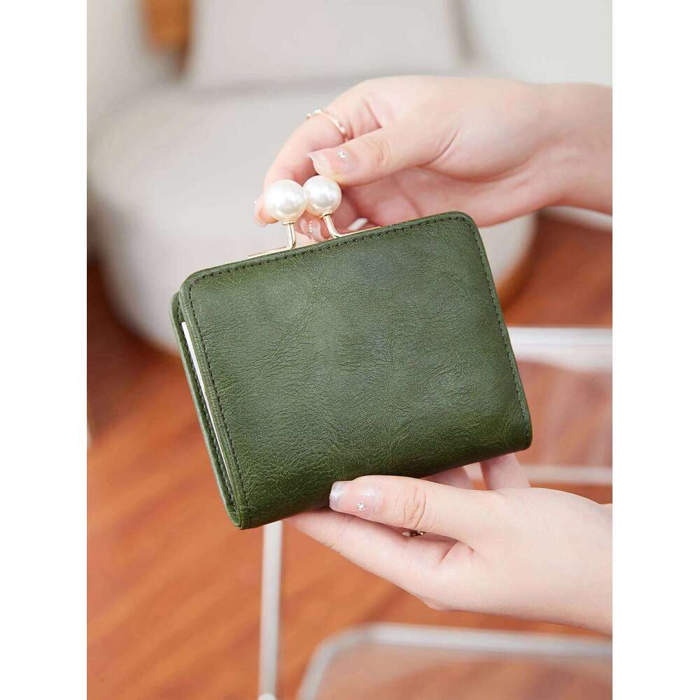 Women's Short Compact Three Layer LargeCapacity Retro Pearl Wallet High QualityPU Leather Multi Card Seat/Coin ZeroWallet Y260206