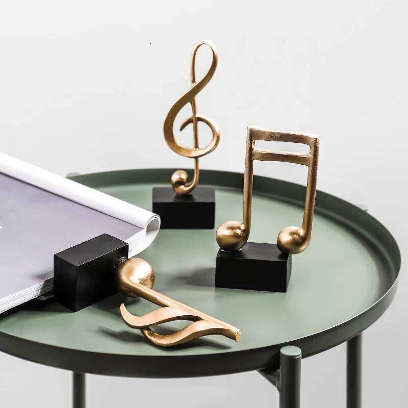 Musical Note Figurines Decoration Resin Golden Sculpture Home Decor Desk Piano Office TV Cabinet Ornaments Souvenirs S260204 883
