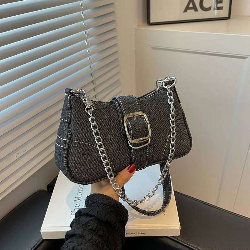 Denim Shoulder Chain Jeans Bags Fashion Trend Ladies Messenger Bag HighQuality Underarm Purse Handbag Retro Women's Handbags Y260205