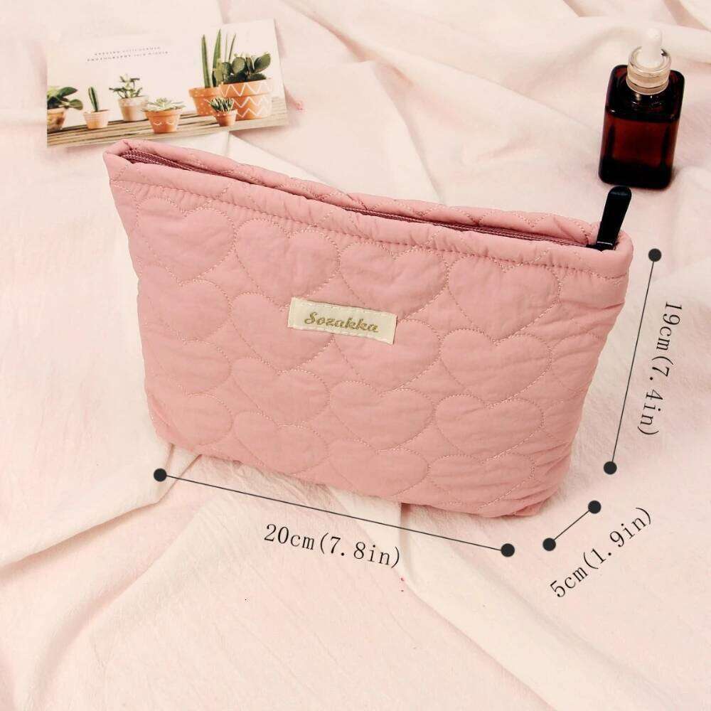 Fashion Macaroon Women Heart Quilting Makeup Large Capacity Cute Toiletry Cosmetic Storage Pouch Handbag Travel Make Up Bag Y260206
