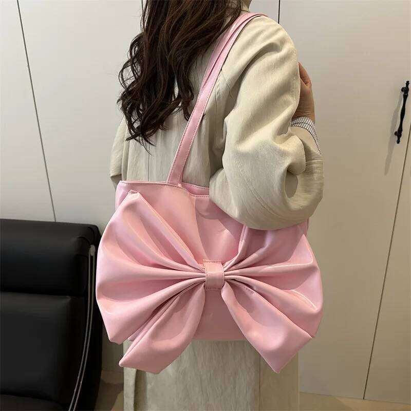 Bow Pleated Design Women's Pu Leather Shoulder Bags Sweet Solid Color Ladies Tote Bag Large Capacity College Female Handbags Z260207 - view 5