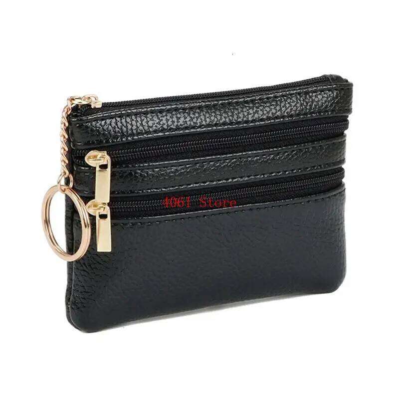 Portable PU Leather Card for Key Ring Wallet Small Coin Purse Zipper Y260206