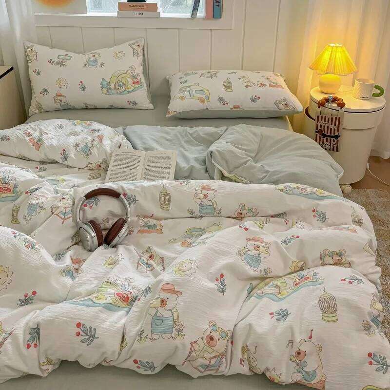 2025 new double-layer yarn printing four-piece student dormitory three-piece set, bed sheet quilt cover, bedding XJ260206