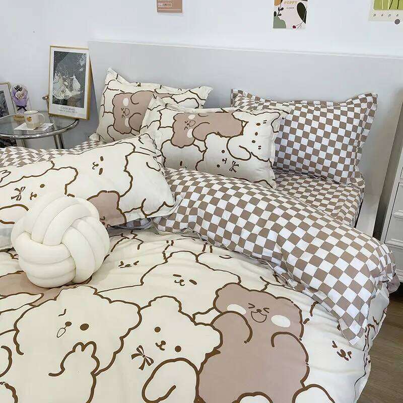 Spring Bedding Set Fashion Cartoon Kids Single Double Queen Size Flat Sheet Duvet Cover Pillowcase Bed Linens Home Textile XJ260206