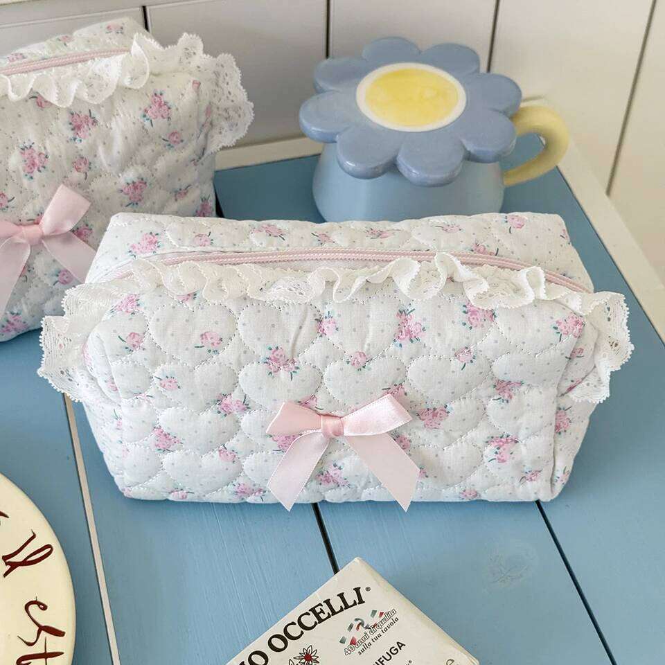 Wholesale Flower Women Lace Small Makeup Bag Travel Organizer Cosmetic Handbag Pouch Gilrs Cute Bow Square Zipper Wallet Bags Y260206