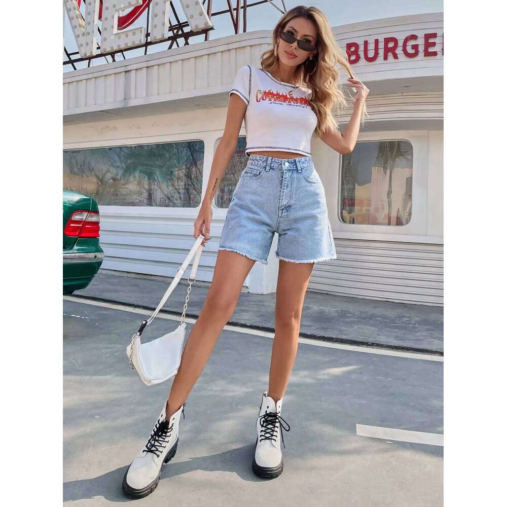 Explosive fashion trend casual women's new denim shorts high waist loose slimming pants XJ260206