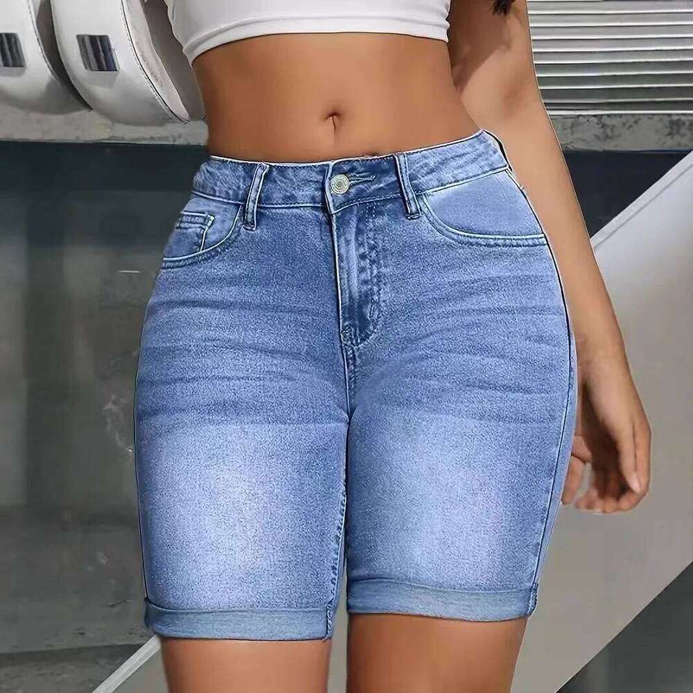 Bleached Jeans Shorts Denim Women Jean High Waist Spliced Pockets Washed Solid Vintage Basics Zipper Fly Skinny Summer 2025 XJ260206