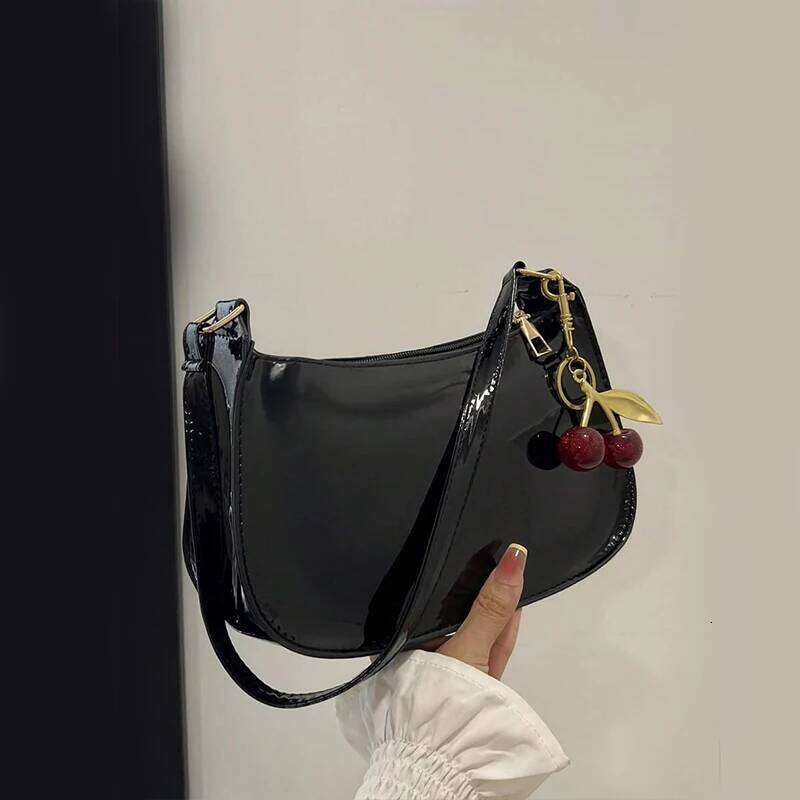 Women's PU Leather Handbag Versatile Fashion Solid Color Cherry Pendant Shoulder Casual Commuting Girl Underarm Bag Z260207 - view 3