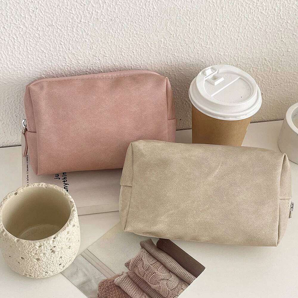 Pu Leather Women Simple Waterproof Cosmetic Portable Toiletry Makeup Lipsticks Storage Pouch Handbag Ladies Wash Bag Y260206