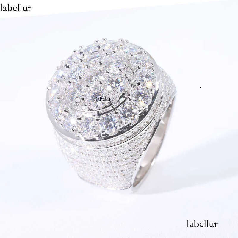 Hip Hop Style Iced Out Round Brilliant Cut VVS Moissanite Gold Plated Sterling Sier Ring For Men e9