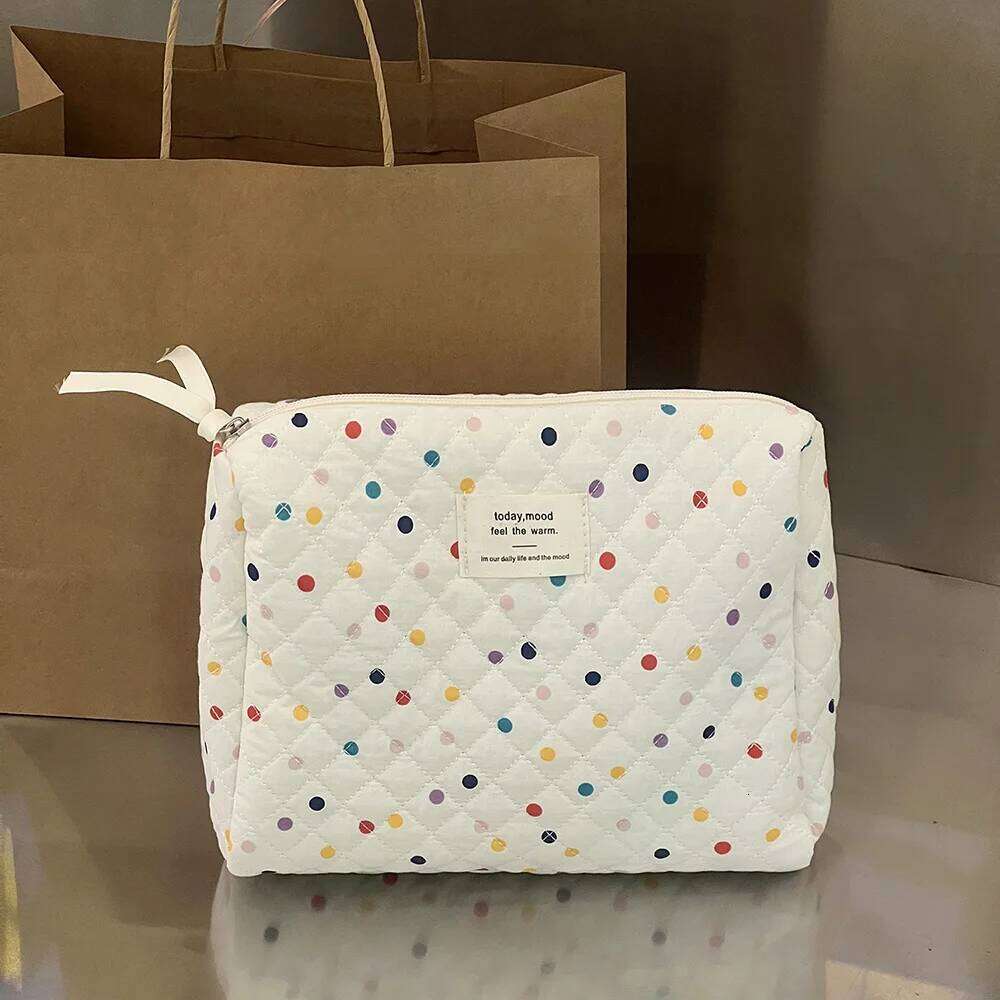 Women Colorful Dots Tote Makeup Storage Portable Travel Organizer Cosmetic Quilted Bag Handbag Ladies Pouch For Lipsticks Y260206