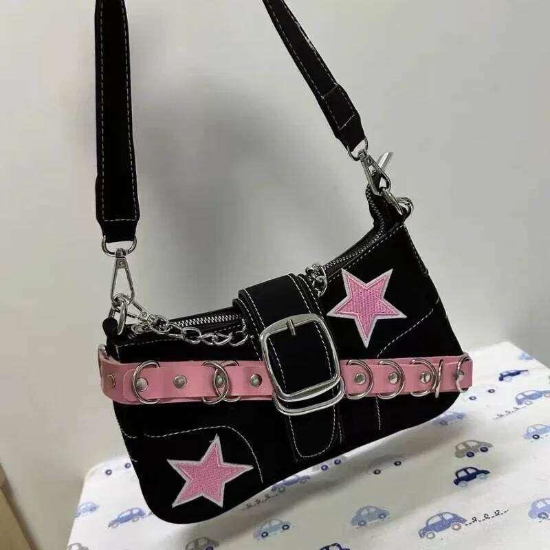 Star Pattern Y2K Hot Girl Chain Shoulder Bags for Women Black Pink Handbag Luxury Grunge Bag Gothic Motor Style Sling Z260207 - view 3