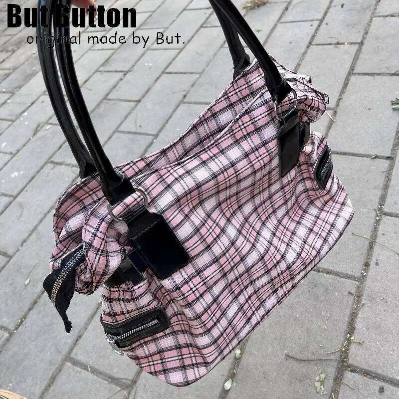 Y2k Girl Womens Tote Aesthetic Steampunk Punk Large pink Capacity Shoulder Bag Rivets Literary Original Harajuku New Handbag Y260205