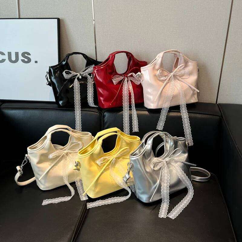 PU Lace Bow Large Capacity Shoulder Solid Color Sweet Female on Sale 2025 Brand Sewing Casual Thread Crossbody Bags Y260205