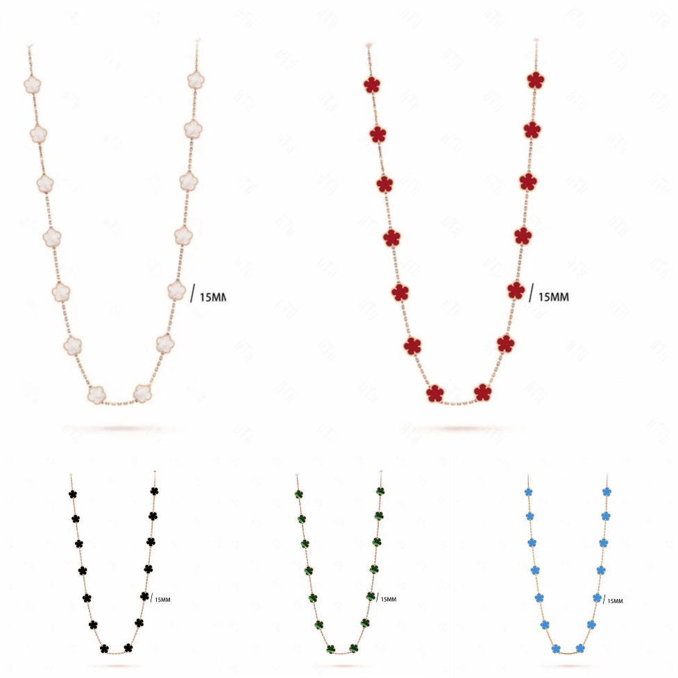 flowers clover necklace for woman jewlery designer 15mm rose 20 flower leaves 925 gold plated red agate long chain elegant luxury jewelry