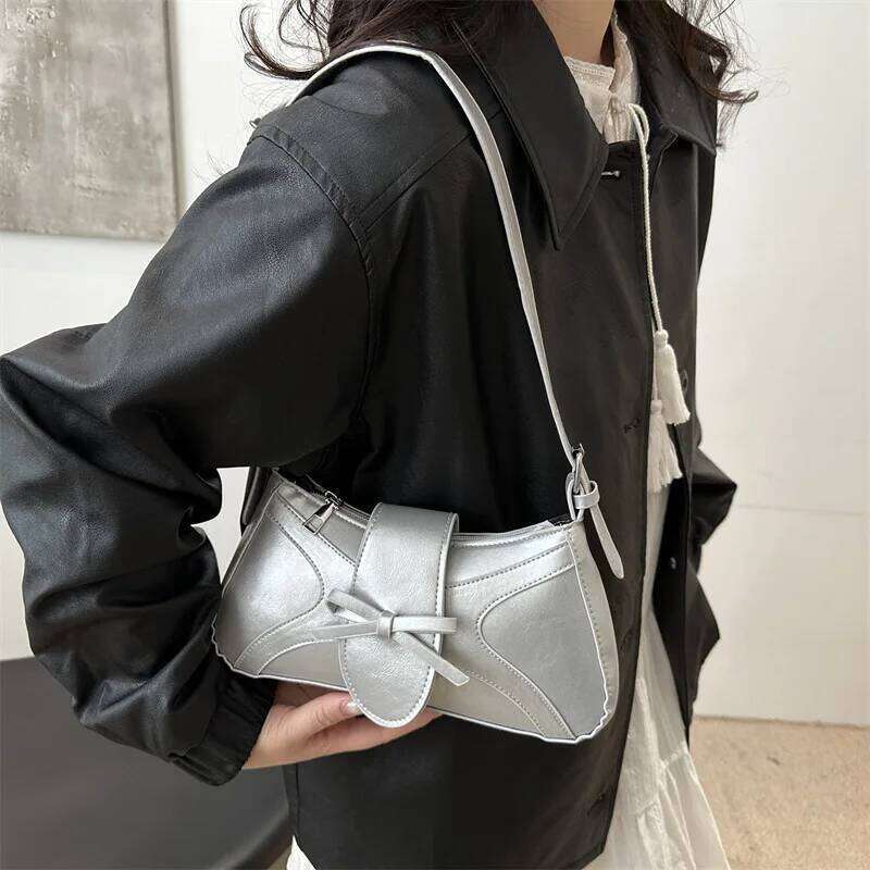 Sweet Bow Thread Design Women Shoulder Bags Simple Versatile Ladies Handbags Purse Portable Solid Color Female Pu Underarm Bag Y260205