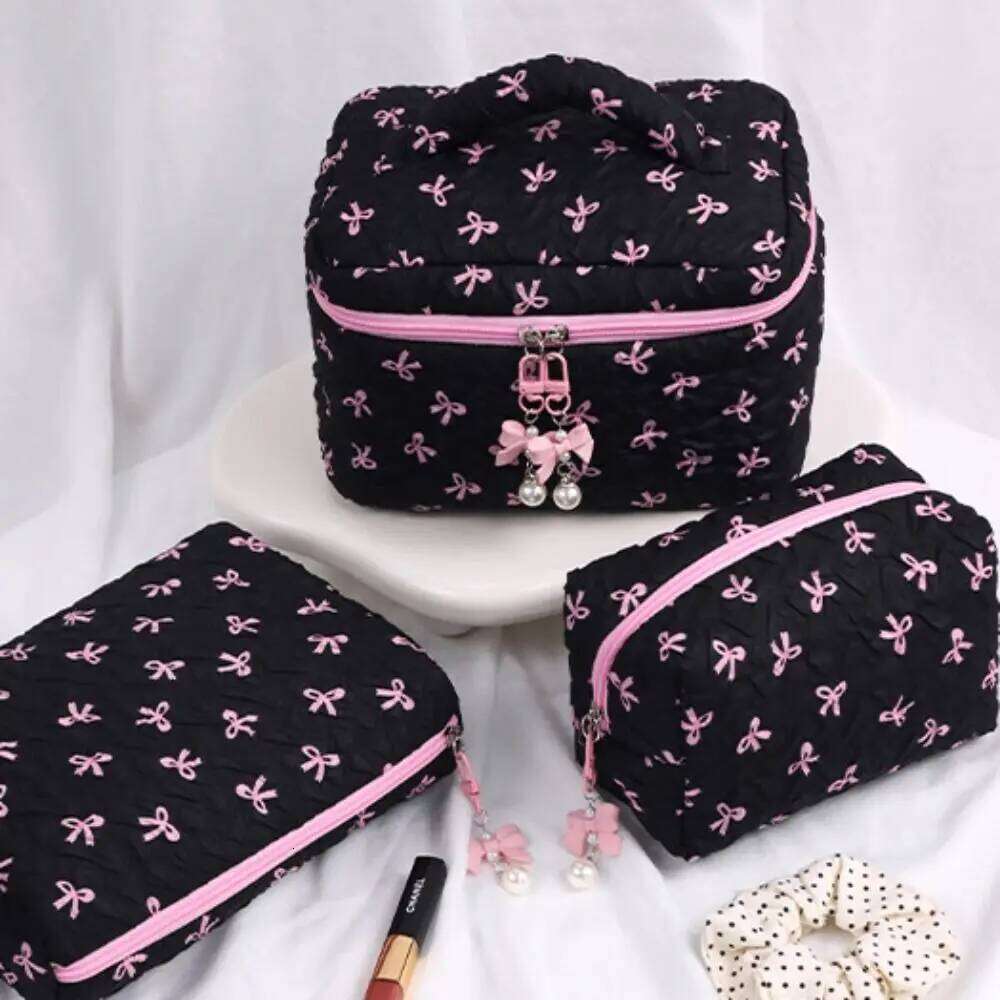 New Bowknit Print Cosmetic Large Capacity Pink Color Makeup Toiletry Bag Travel Y260206