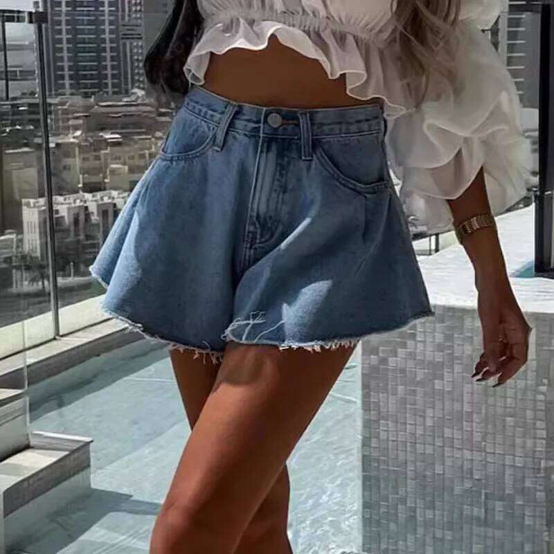 Europe America New High-waisted Umbrella-shaped Denim for Women. Summer Fashion Loose and Fresh Style Casual Shorts XJ260206