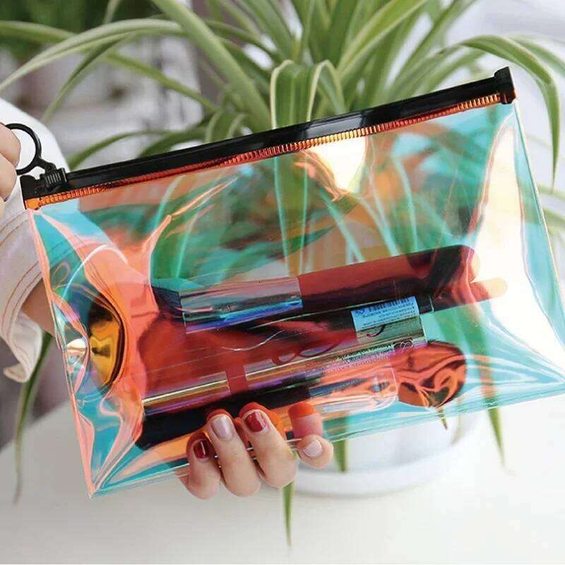 Necessary Wash Make Up Case Fashion Laser Travel Cosmetic Clear Zipper Makeup Bag Toiletry Brush Pencil Bags Organizer Y260206