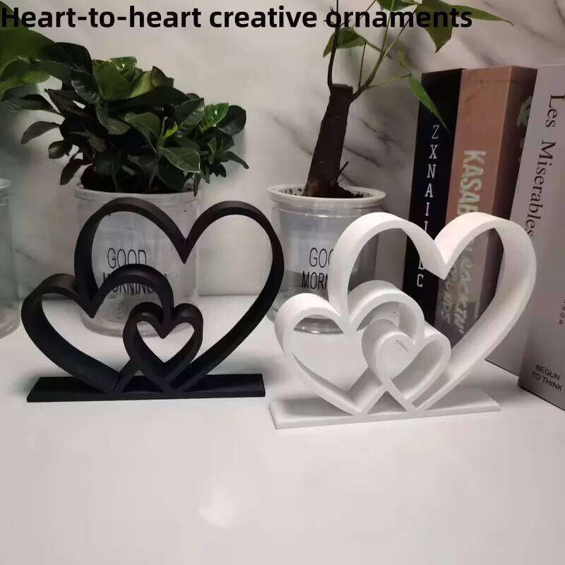 Heart-to-Heart Statue - Black White Love Ornament, Desk & Bookshelf Decor, Valentines Gift, Home Decoration S260204