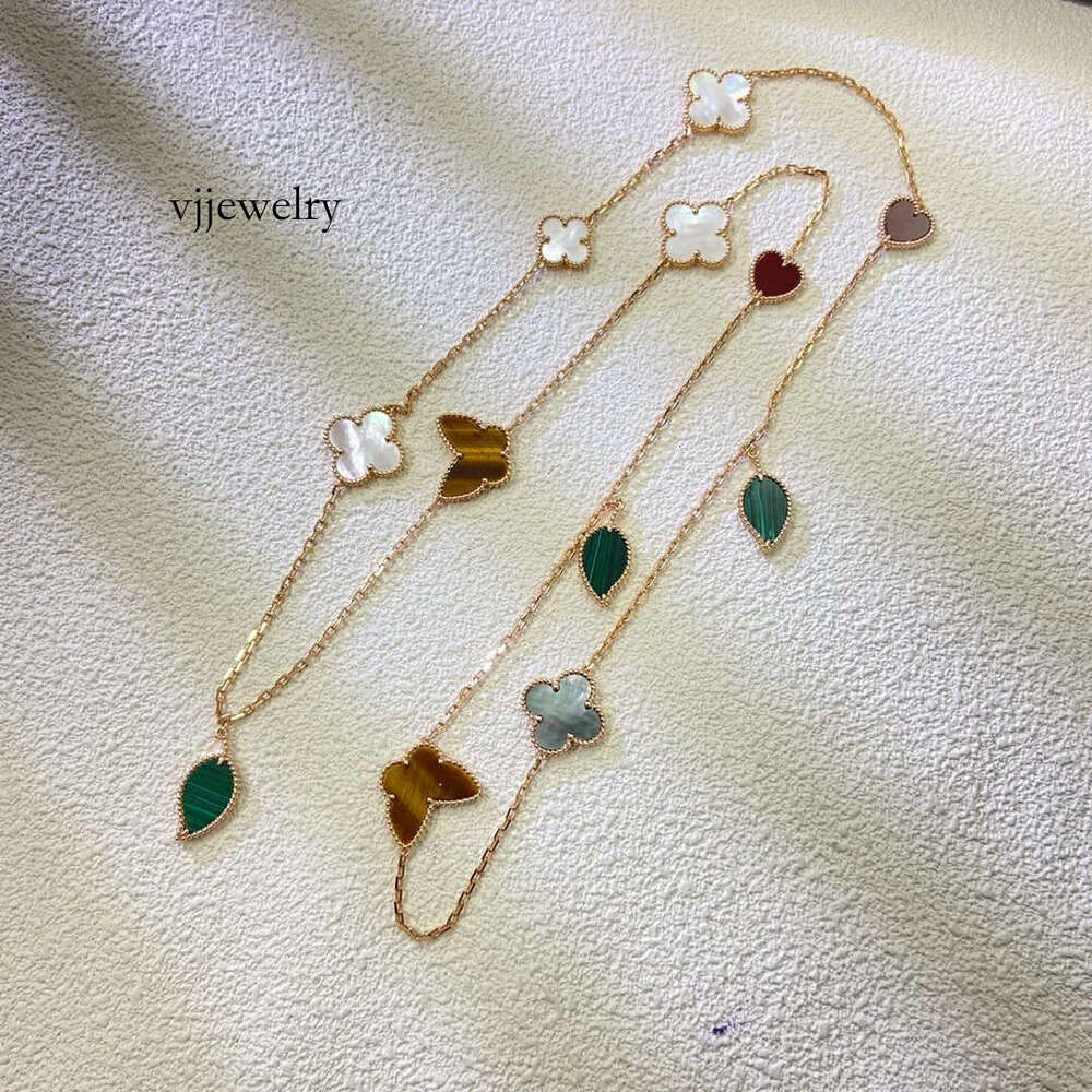 Vjjewelry four leaf clover necklace Made of shells and natural agate Gold Plated 18K designer for woman diamond European size fashion with box