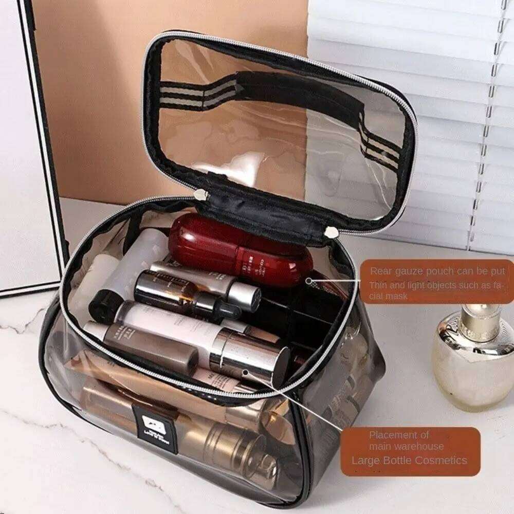 New PVC Wash Transparent Waterproof Cosmetic Large Capacity Handheld Makeup Storage Bag Women Y260206