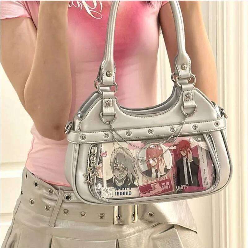 JIAERDI Harajuku Star Ita Women Double Strap Adjustable Clear Leather Tote Purse Subculture Daily Versatile Shoulder Bag Y2K Z260207 - view 6