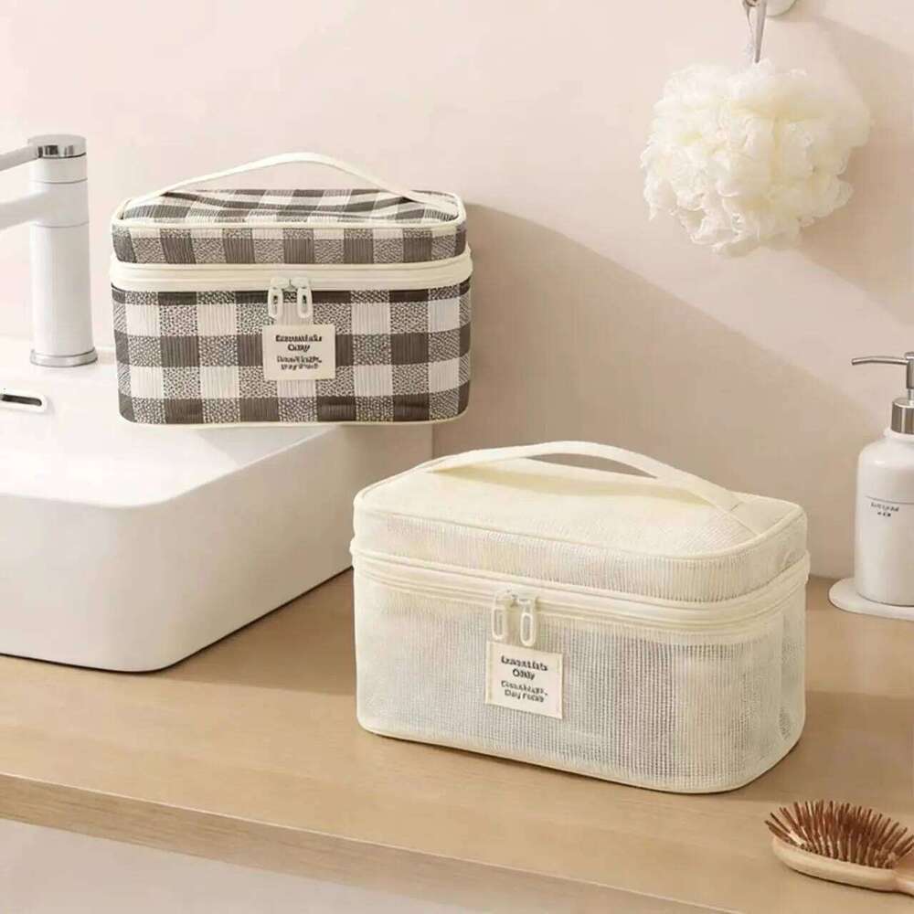 Travel Mesh Wash Storage Bag Makeup Organizer Cosmetics Make Up Skincare Box Plastic Container Handbag For Women Men Bathroom Y260206