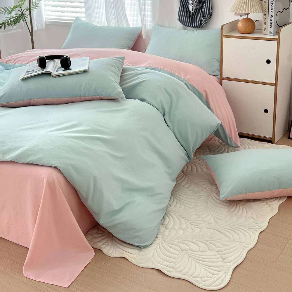 Waffle Washed Four Piece Set, Non All Pure Cotton Bedding, Student Dormitory Bed Sheets Duvet Cover Set XJ260206