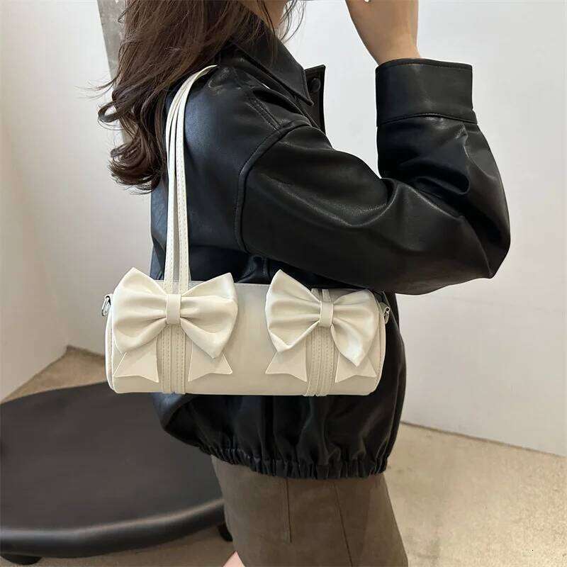 Bow Crossbody Women Fashionable Adjustable Strap Small Handbag with Zipper for Work Travel Shoulder Bag Y260205