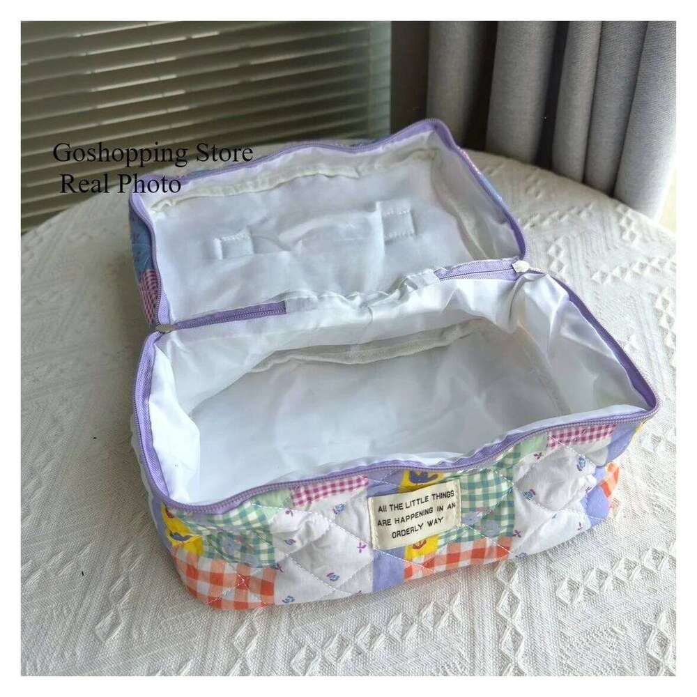 Large Capacity Cartoon Printed Ladies Cosmetic Bag Fashion Portable Women's Storage Makeup Bags Sweet Soft Fabric Female Handbag Y260206