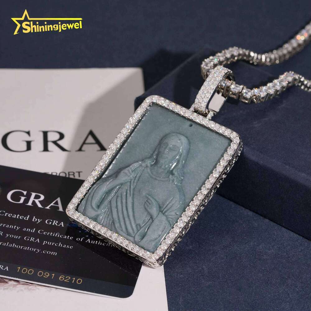 New Arrival Plated Jade Hip Hop Jewelry Iced Out 925 Silver VVS D Moissanite Diamond Pendant