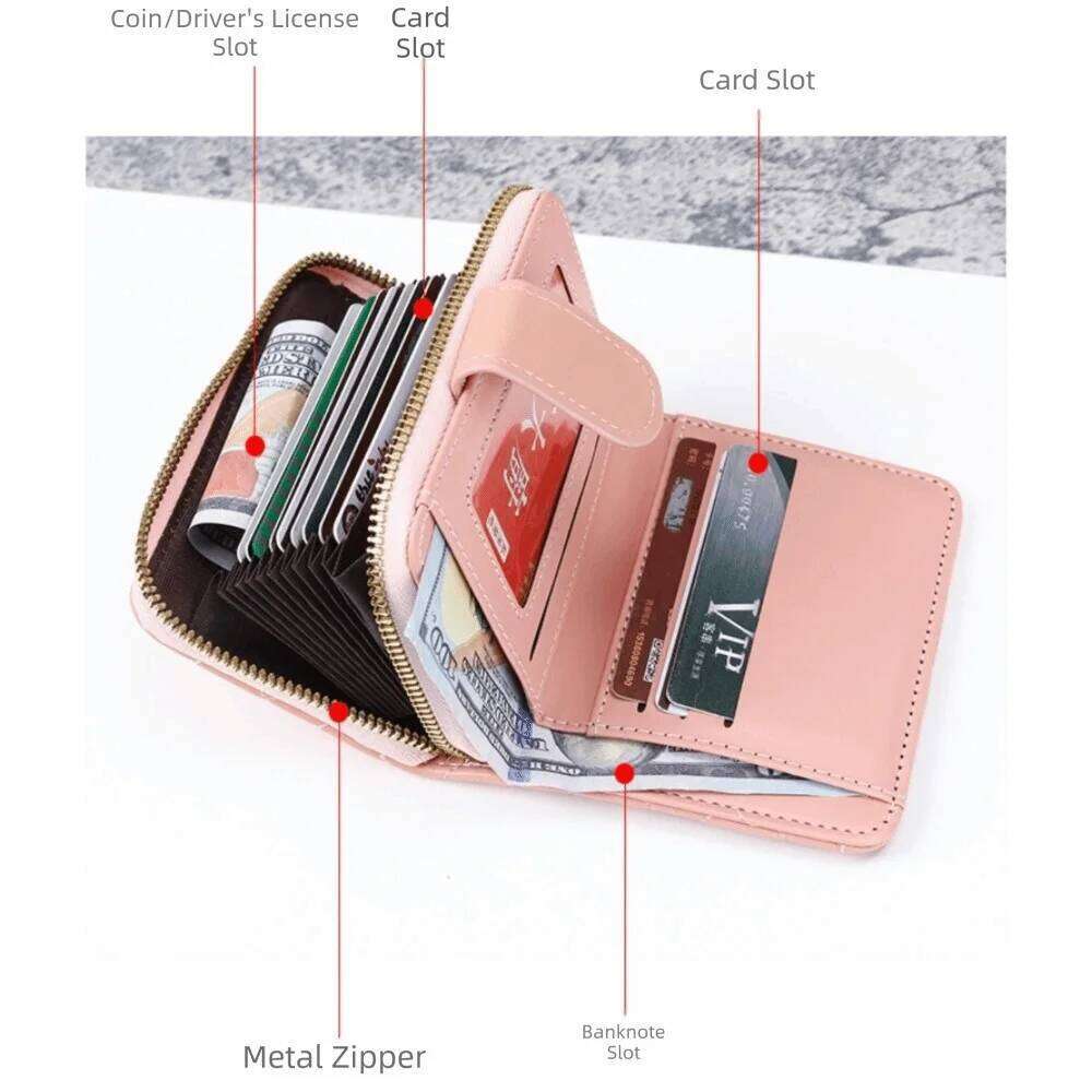 Fashion PU Leather Short Zipper Hasp Large Capacity Slim Small Wallet Card Bag Holder Women Girls Y260206