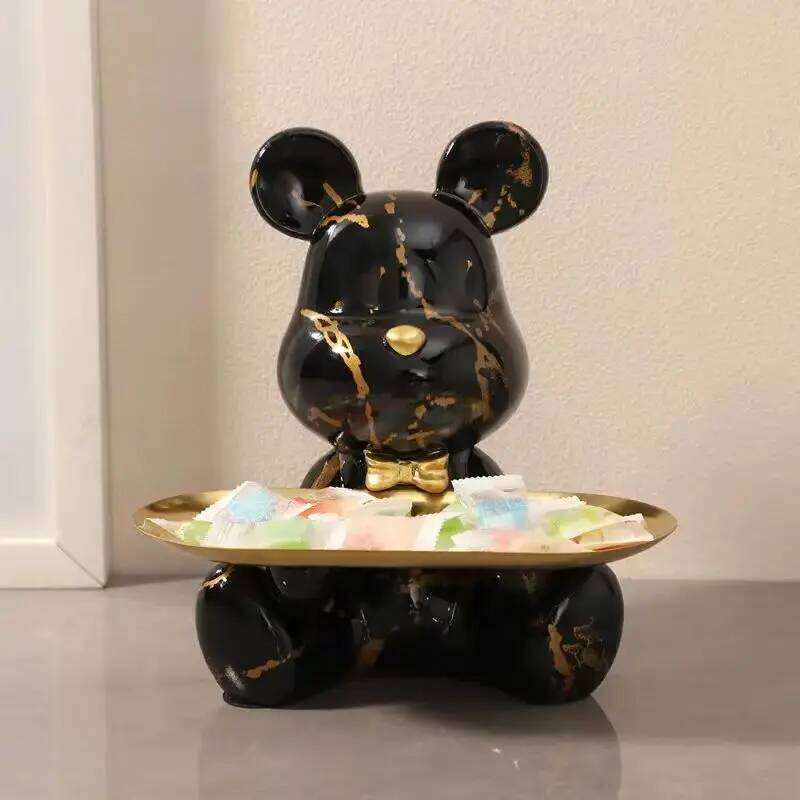 18.5cm Graffiti New Bear Figurine Home Decoration Animal Statue Keys Storage Shelf Modern Room Sculpture Table Decor Statues S260204 f82