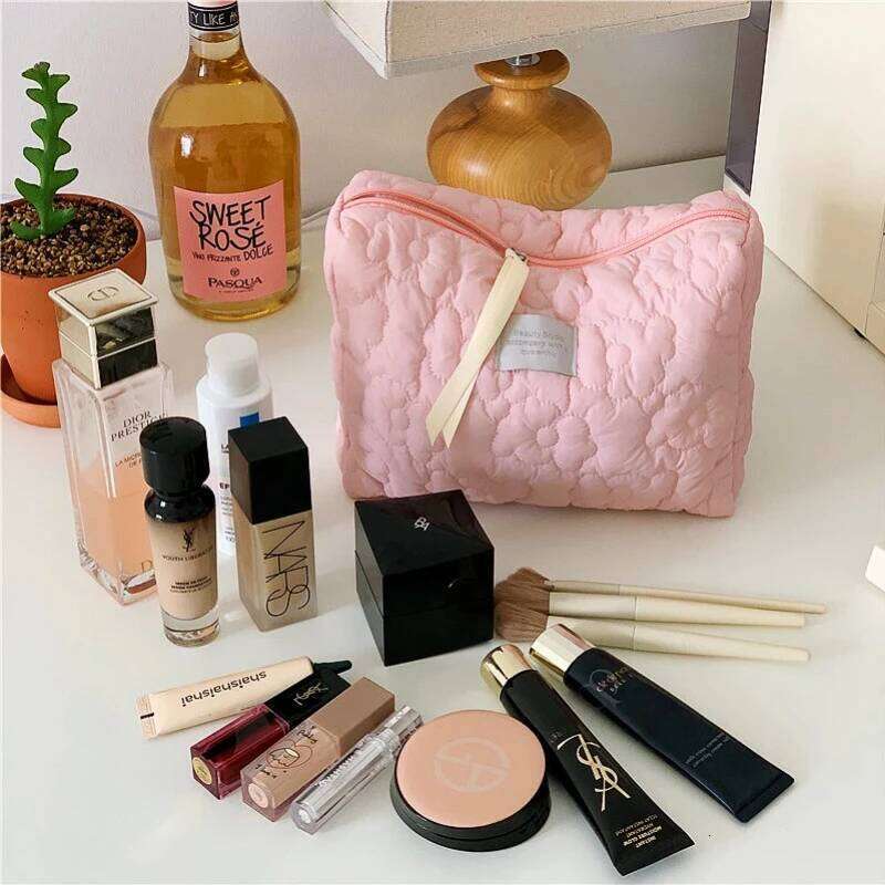 Women 5 Colors Flower Cosmetic Quilted Cotton Soft Case Pouch Zipper Large Toiletry Bags For Girl Travel Makeup Bag Y260206