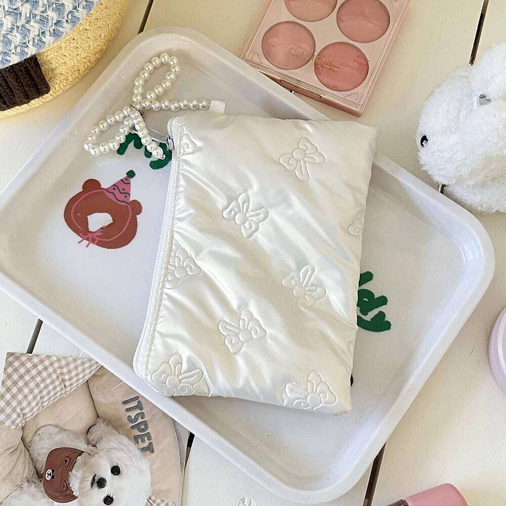 Fashion Bow Women Pearl Zipper Makeup Portable Coins Lipsticks Cosmetic Storage Pouch Purse Ladies Mini Bag Y260206