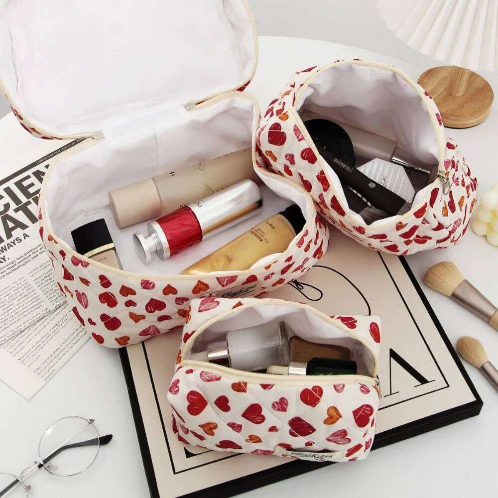 Personality Heart Print Women Cosmetic Handbag Large Capacity Travel Organizer Makeup Toiletry Pouch Tote Zipper Bag Y260206