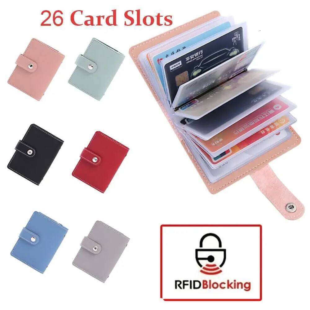26 Slots Pocket Bag Women Men Purse Credit Card Holder Wallet PU Leather RFID Blocking Y260206