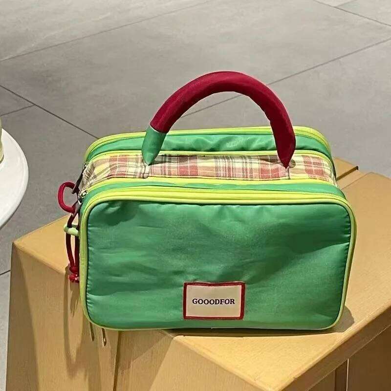 New Cute Women's Splicing Cosmetic Pouch Convenient Travel Cosmetics Storage Large Capacity Handheld Makeup Bag Y260206