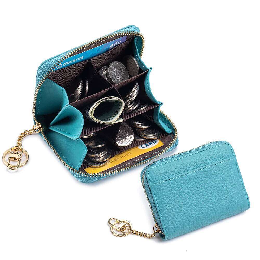 2025 New Genuine Leather Zipper Mini Wallets Portable RFID Credit Card Holder Women Short Coin Purse Made of Cowhide Y260206