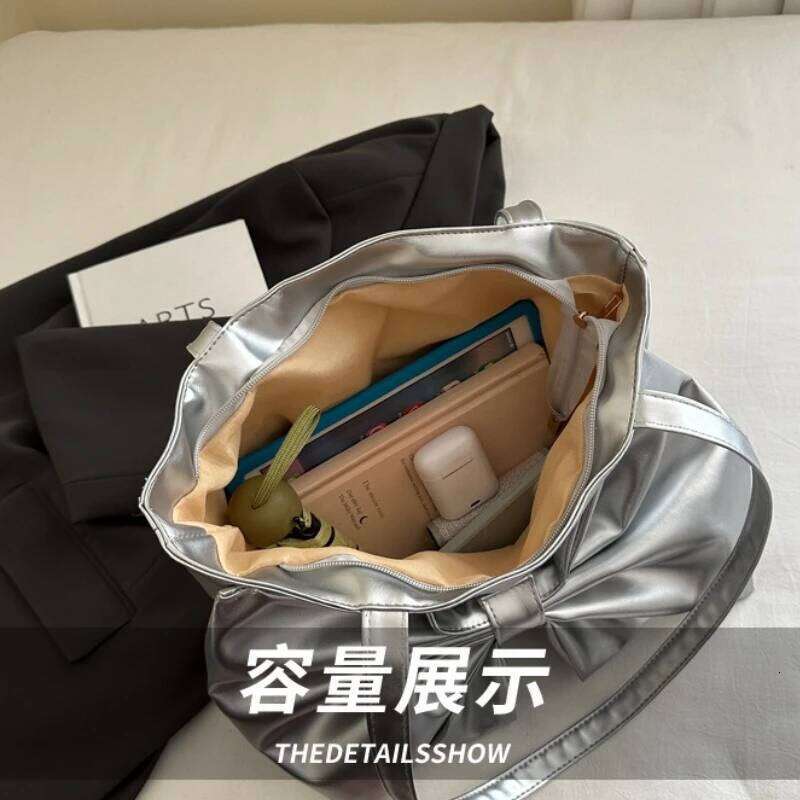 Bow Pleated Design Women's Pu Leather Shoulder Bags Sweet Solid Color Ladies Tote Bag Large Capacity College Female Handbags Y260205