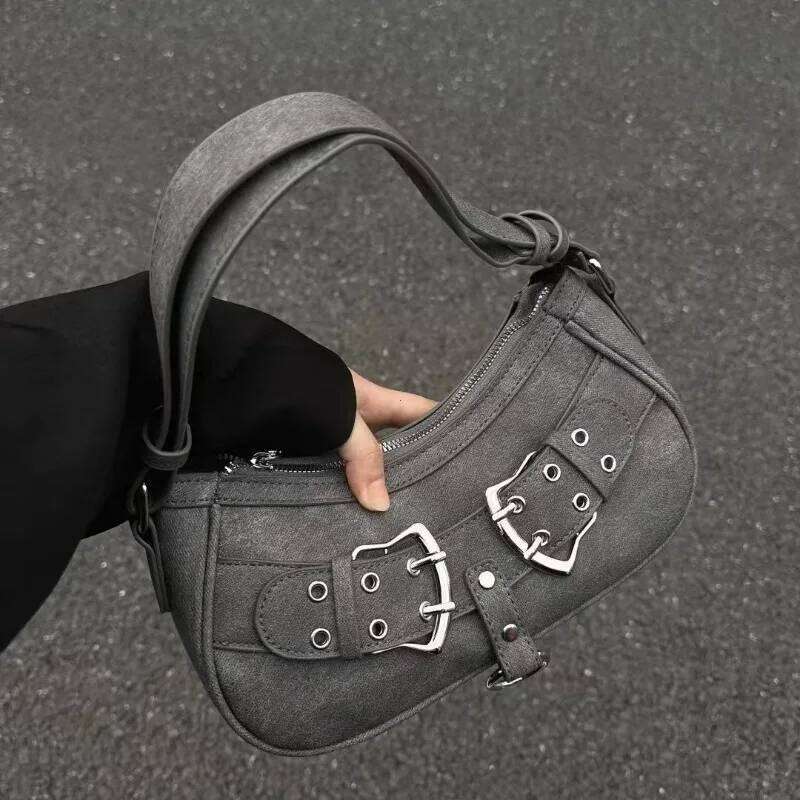 Sweet Cool Denim Grey Shoulder Women Y2k Grunge Hot Girls Casual Handbag Lady Vintage Versatile Underarm Bag Autumn bolsas Y260205