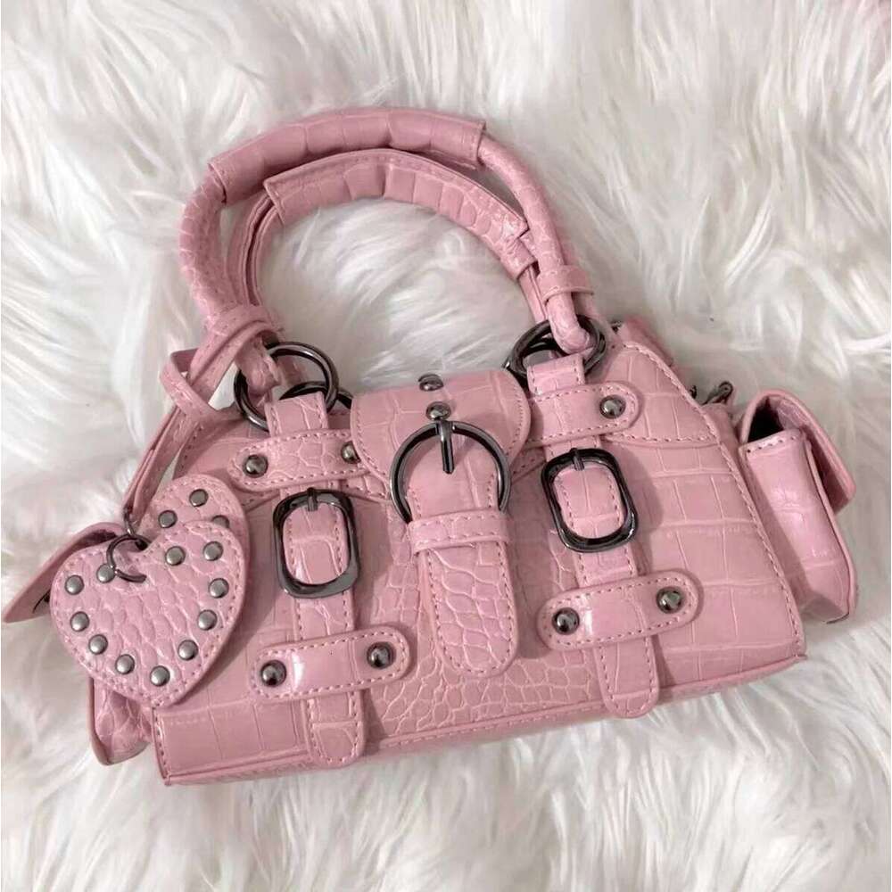 JIAERDI Vintage Pink Messenger Women Y2k Grunge Rivet Handle Crocodile Luxury Designer Female Fairycore Aesthetic Bag Y260205