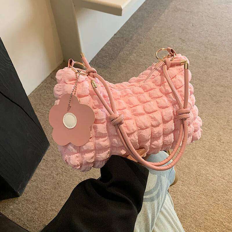 Fashionable Handbag Shoulder Bag with Pendant, Solid Color Knotted Strap Women's Bag, Large Capacity Stylish Cross Body Bags Y260205