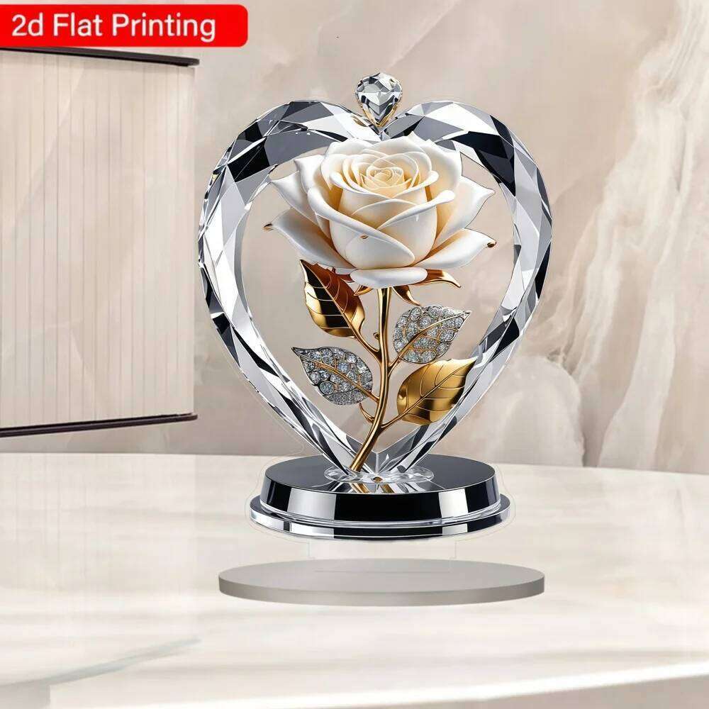 1 piece of luxury romantic crystal heart rose 2D acrylic ornament desktop decoration S260204