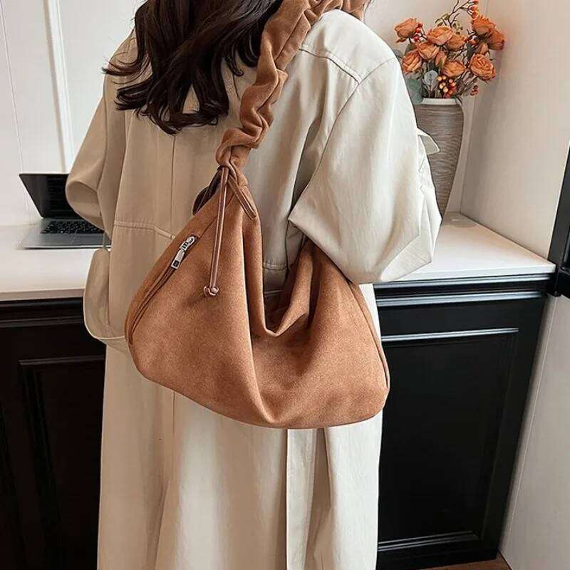 Suede Material 2026 New Shoulder Zipper Solid Color Simple Fashionable Crossbody Bag Soft Versatile Commuting Handbag Y260204