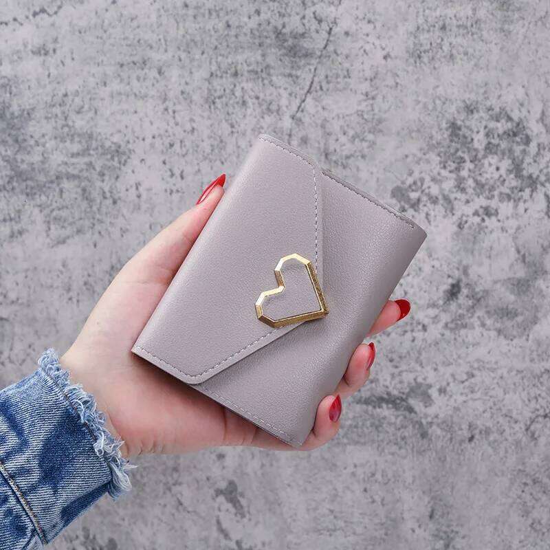 Women Heart Hasp Short Wallet Simple Multifunctional Folding Purse Card Holder Cute Fashion Clutch Girls Money Bag Y260206